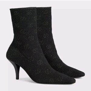$1,200 GUCCI Demi 75mm logo-jacquard metallic knit ankle boots size 39 US 9 NIB